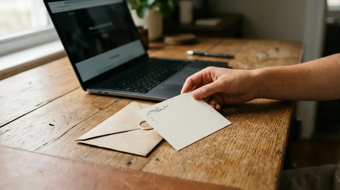Handgeschriebene Notizkarte neben einem Laptop, Marketing Automation, die Beziehung baut.
