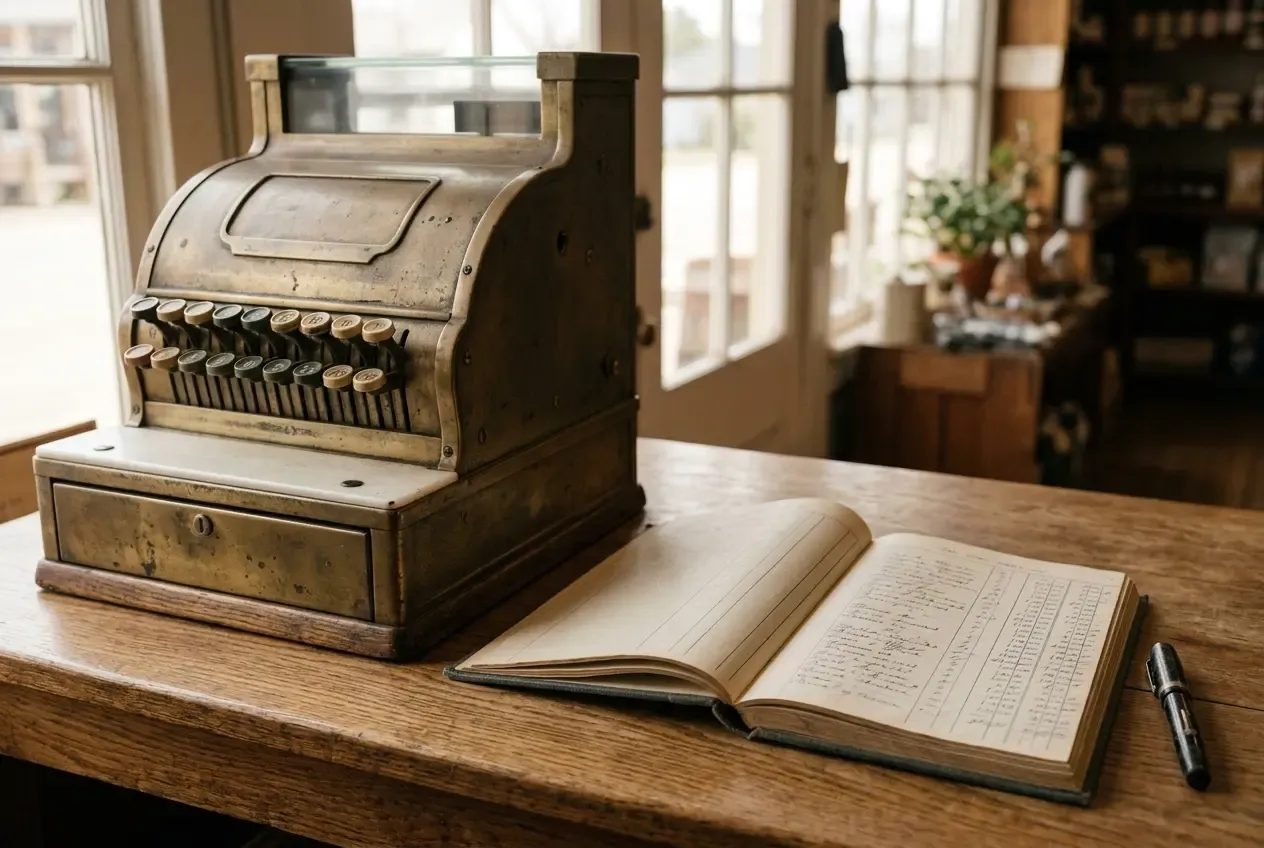 Analoge Kasse und handgezeichnetes Bestellbuch, Omnichannel vor Software.